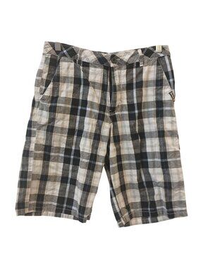 Hurley Mens Size 30 Black White Plaid Shorts 100% Cotton Button Zip Closure #I-2